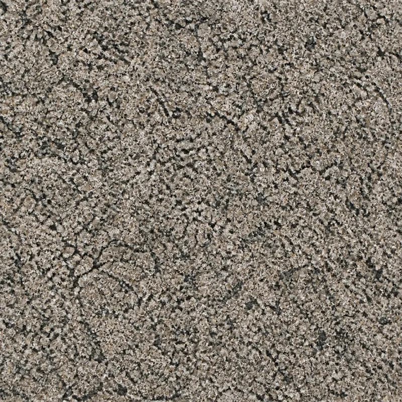 Visualización de material con IA del granito New Caledonia con grupos minerales irregulares en carbón, taupe, marrón y gris.. Visualización de diseño con IA.