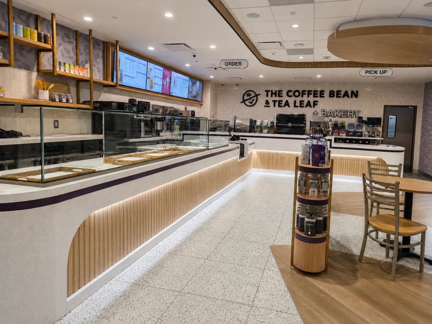 Custom terrazzo café counter with curved fluted front